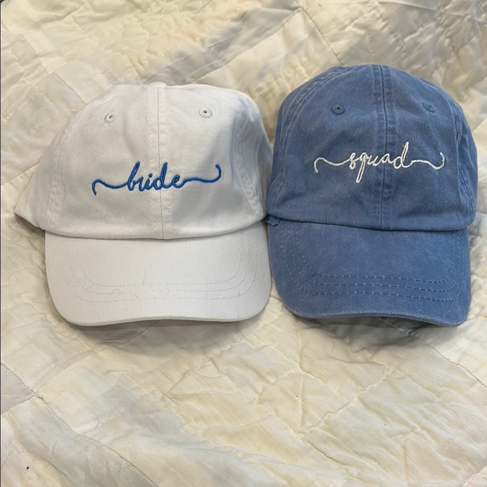 Blue and White Bride and Squad Caps Set